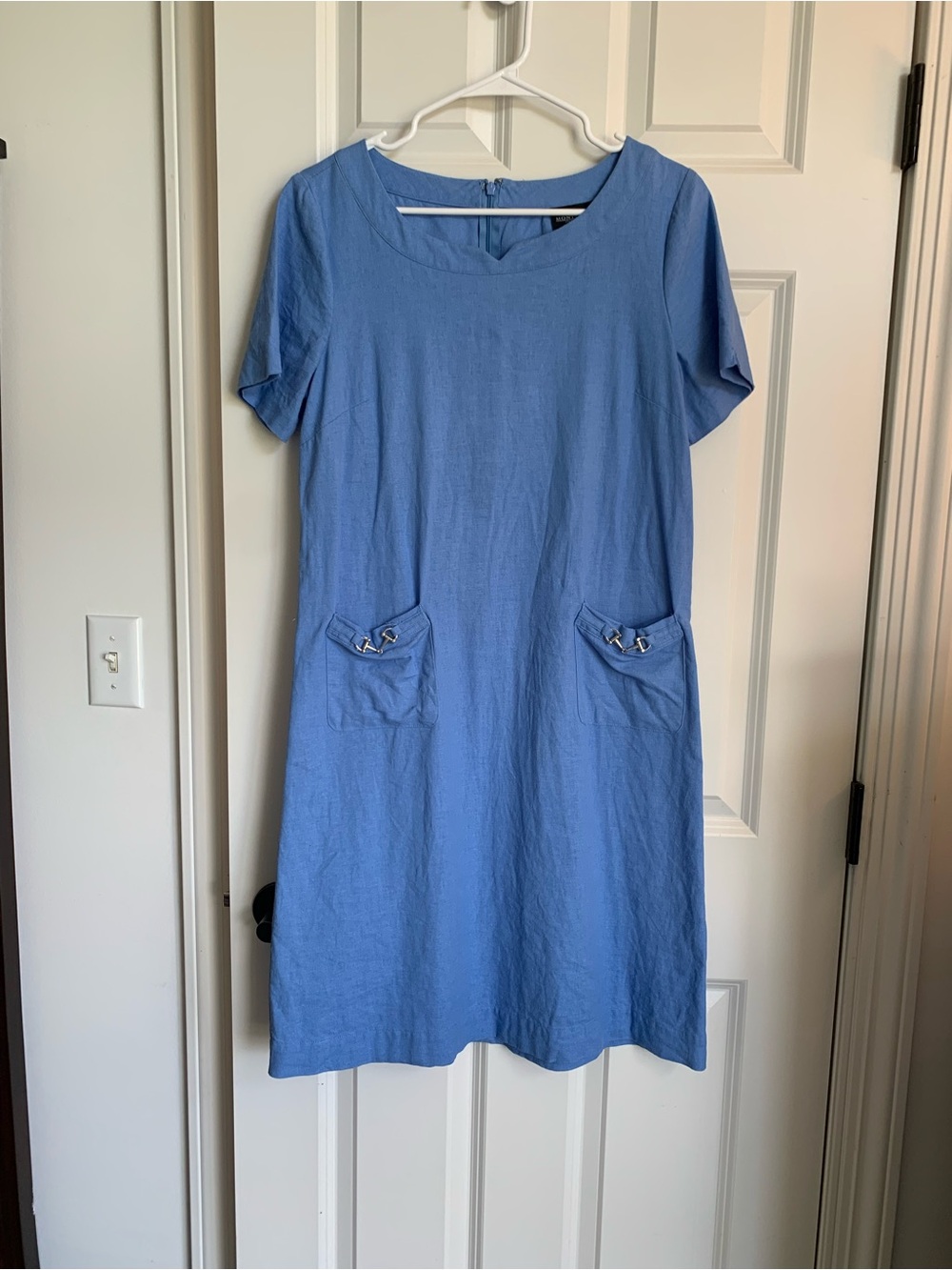 Monterey Bay Linen Blend Light Blue Short Sleeve Shift Dress